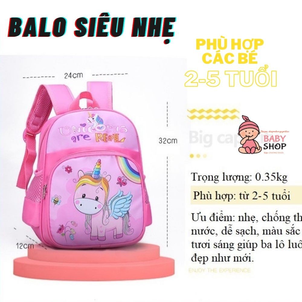 Balo cho bé ,Ba lô Mẫu Giáo Nhà Trẻ  bé trai bé gái từ 2 đến 5 tuổi, họa tiết siêu Anh hùng ,Công chúa