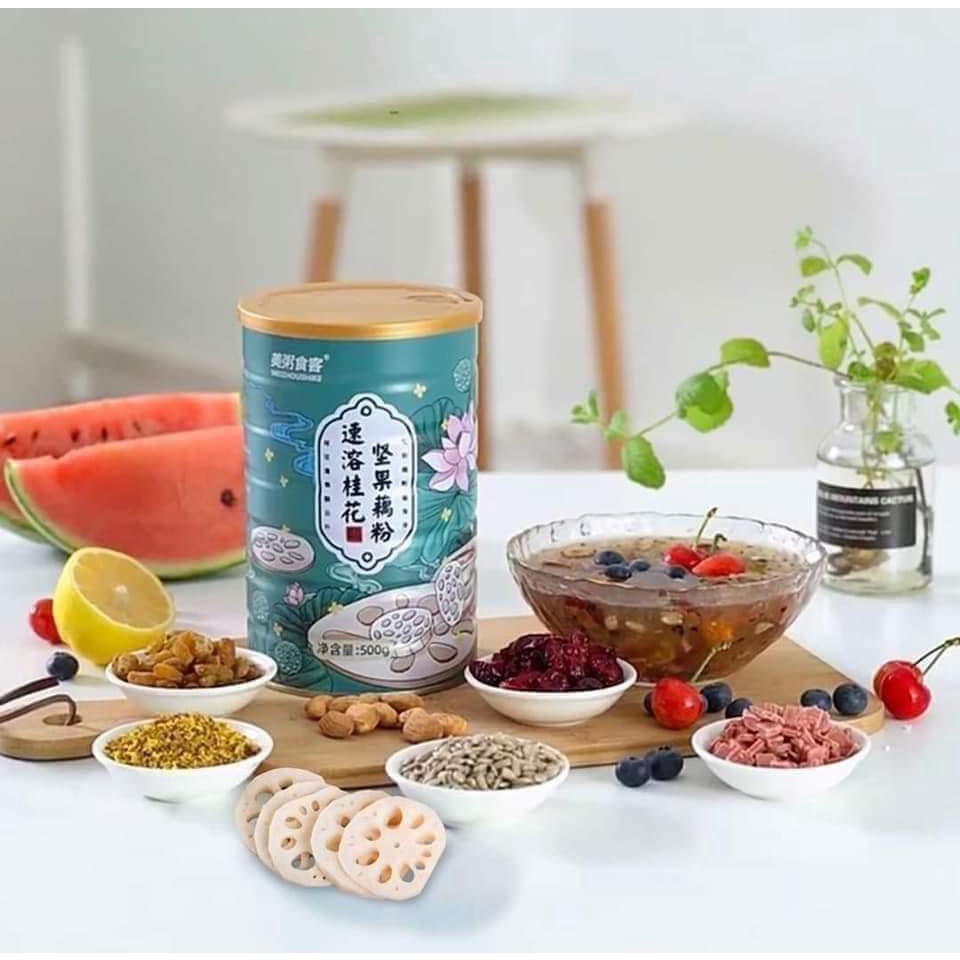 Bột củ sen Lý Tử Thất, bột sen mix hạt dưỡng nhan ăn kiêng hũ 500g,Bột Củ Sen  Ăn Kiêng Giảm Cân hiệu Meizoushike.