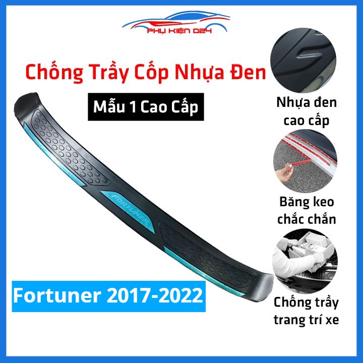 Ốp chống trầy cốp ngoài nhựa đen Fortuner 2017-2018-2019-2020-2021-2022 mẫu 1 chống xước trang trí xe