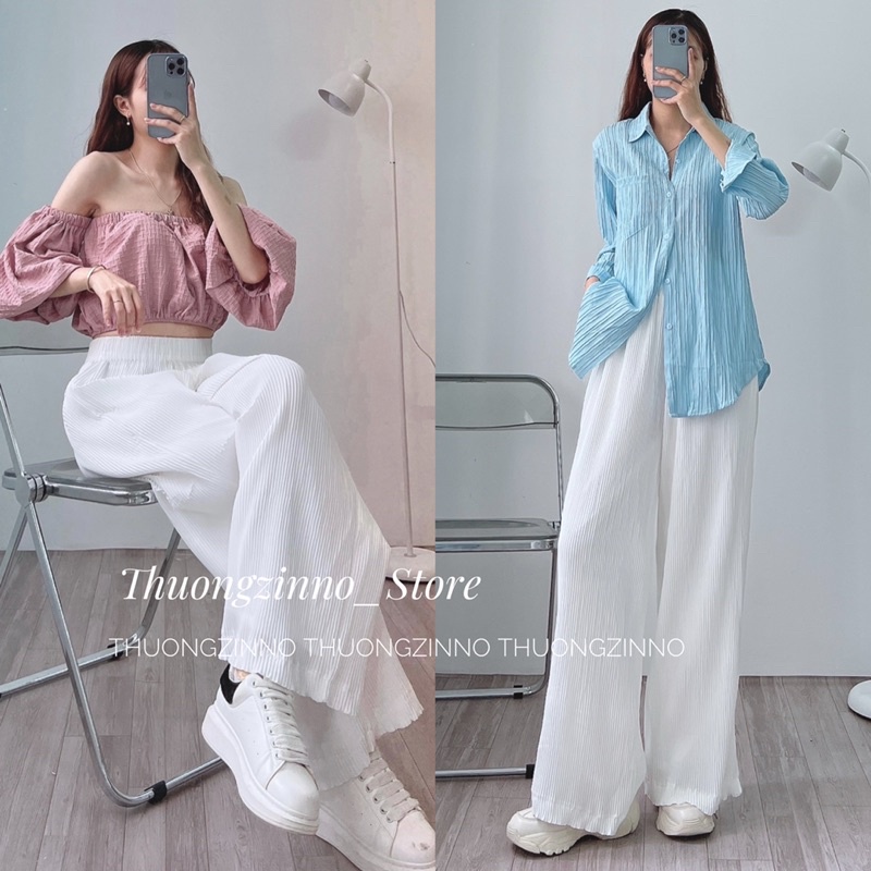 [ẢNH THẬT/VIDEO] Quần ống rộng lượn sóng thiết kế dập ly hai lớp đứng dáng Quần ống đứng cạp cao xếp xòe Xinh Xắn