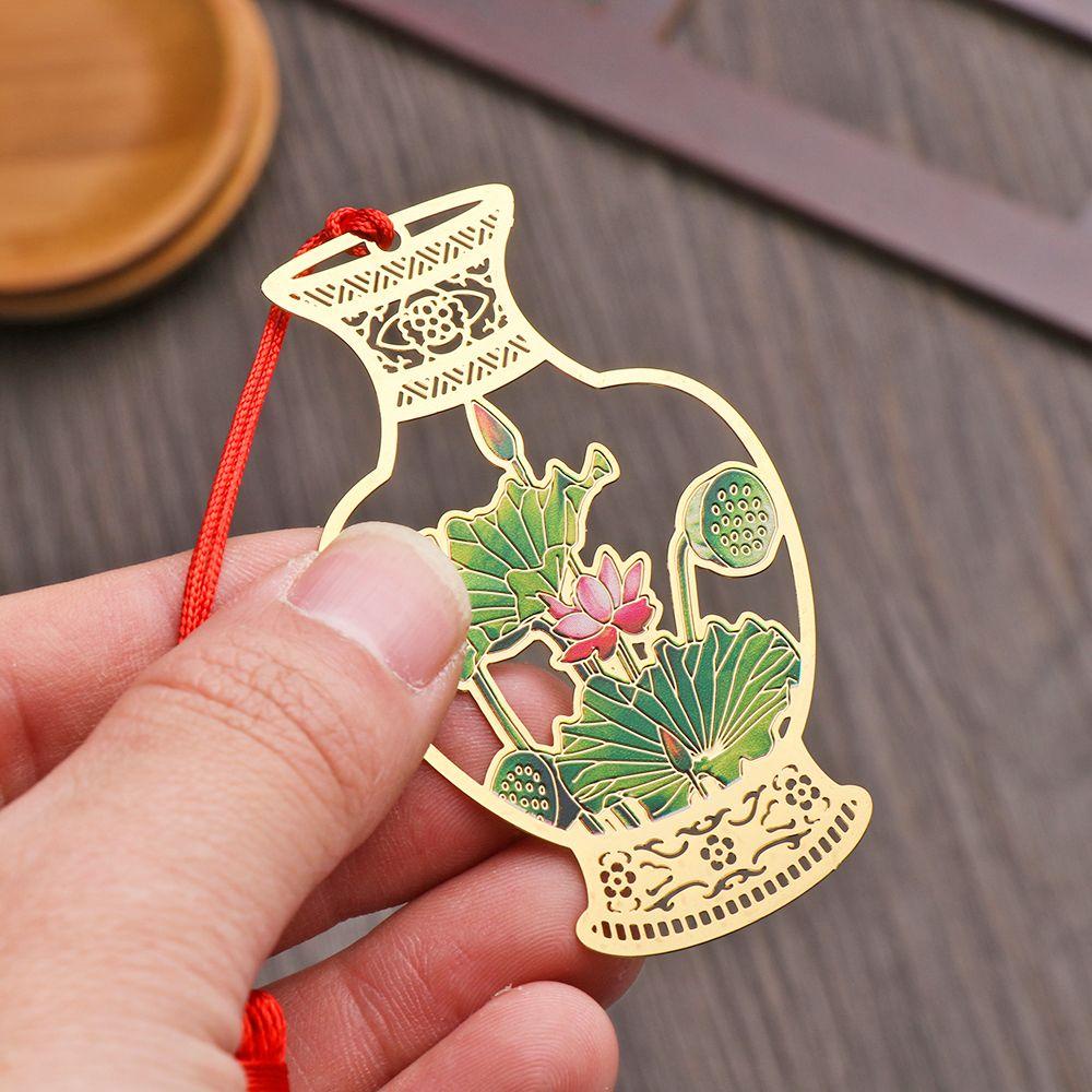 PISTA Thẻ Đánh Dấu Trang Sách Bằng Đồng Thau Phối Tua Rua Phong Cách Retro