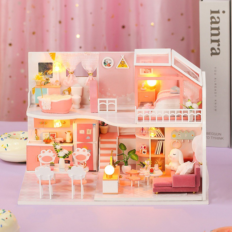 Mô hình nhà DIY Doll House Mid Summer Dream Kèm Mica Chống bụi, Bộ dụng cụ và Keo dán