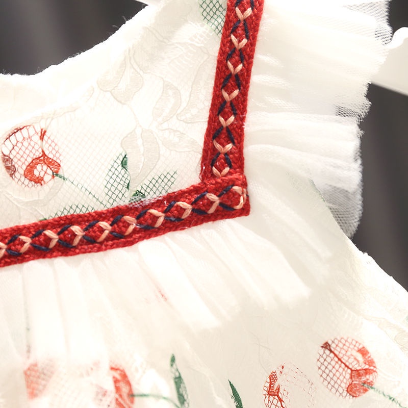 Đầm Công Chúa Không Tay Vải Cotton Phối Lưới In Hình Quả Cherry Thời Trang Xuân Hè Hàn Quốc Dễ Thương Cho Bé Gái