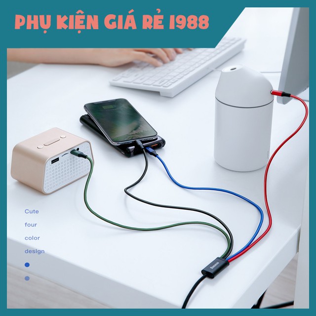 Cáp sạc dây dù 4 in 1 - Lighting, Micro USB và Type-C chính hãng Baseus