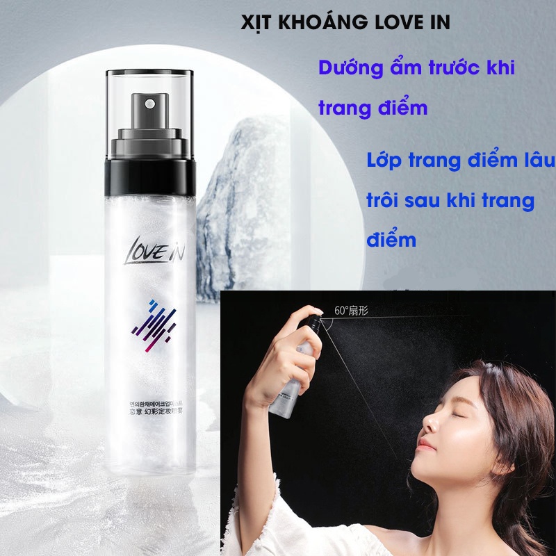 Xịt Khoáng Dưỡng Ẩm LOVE IN Chiết Xuất Từ Thực Vật Cung Cấp Độ Ẩm Giúp Da Đàn Hồi Giữ Lớp Phấn Lâu Trôi - 100Ml