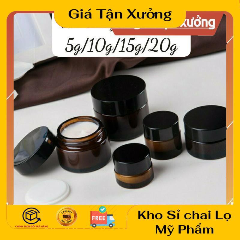 Hũ Chiết Mỹ Phẩm ❤ TRÙM SỈ ❤ Hũ Chiết Kem Thủy Tinh Nâu 5g,10g,15g,20g đựng kem face , phụ kiện du lịch