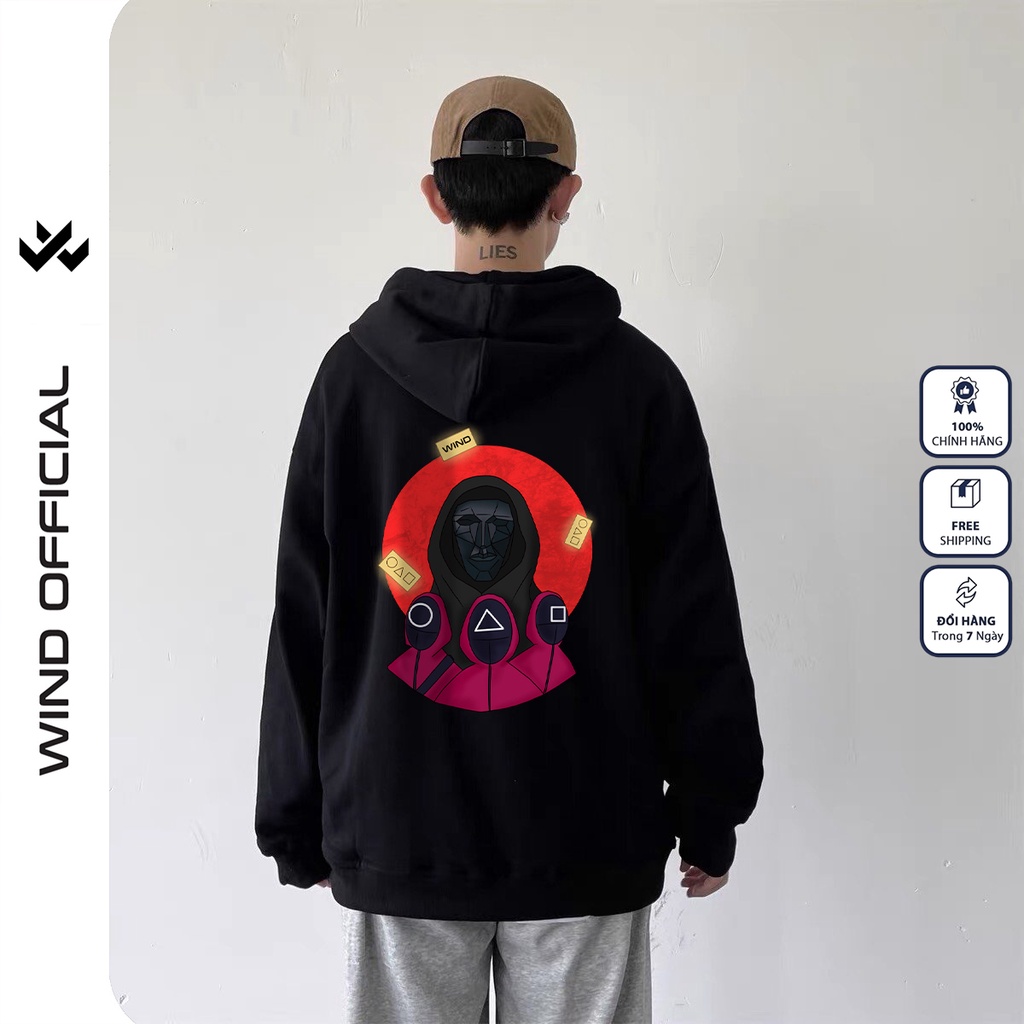 Áo hoodie unisex WIIS form rộng nỉ nam nữ SQUID GAME thời trang thu đông oversize