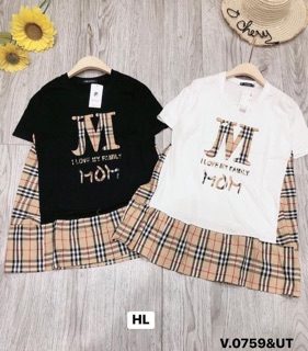 Váy suông chữ M phối kẻ - UT