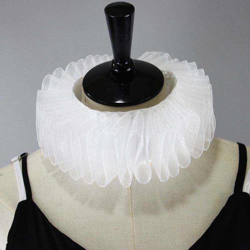 Cổ áo giả hóa trang chú hề Elizabethan bằng vải voan màu trắng cho nữ