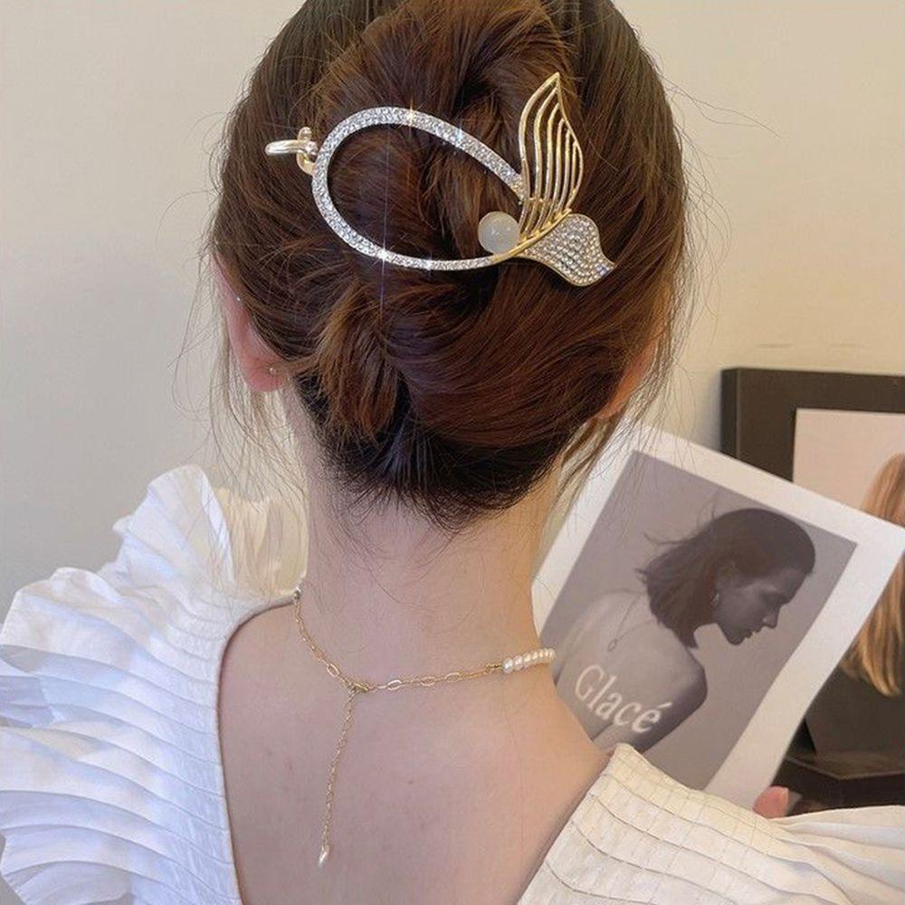 Kẹp Tóc Đuôi Cá Đính Đá Lấp Lánh Đơn Giản Dành Cho Nữ Giá Đỡ