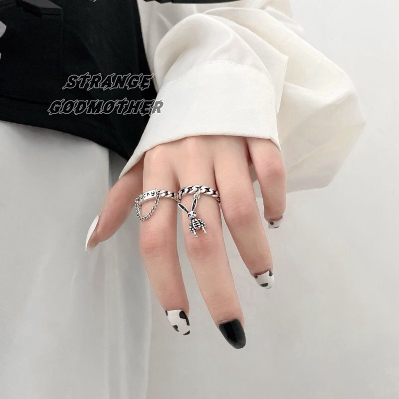 Nhẫn hở phối mặt hình thỏ phong cách retro cá tính