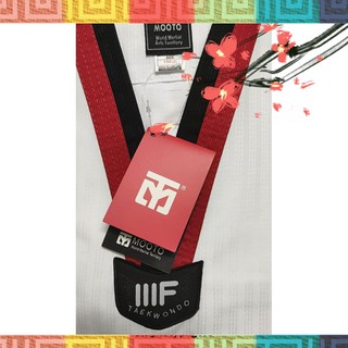 Võ Phục Mooto Taekwondo 3F vải sọc cao cấp Cổ đen và Cổ đỏ đen - Siêu KM3