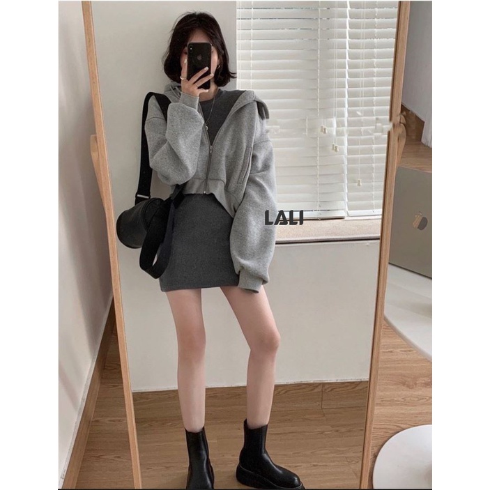 Áo khoác nữ Hoodie, áo croptop nỉ có nón tay phồng dễ thương LALI CRTOP91