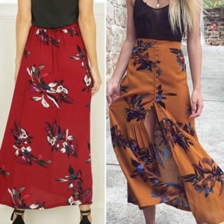 Chân váy cạp cao hoạ tiết Vintage (màu vàng/ đỏ)