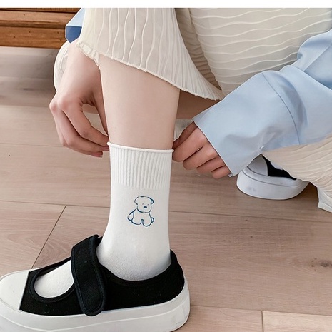 Vớ tất kem trơn xoăn in hình cún cute cổ cao