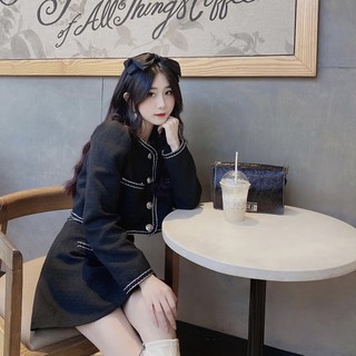 Tingoan® - áo set tweed đen dreamary tweed top/bl