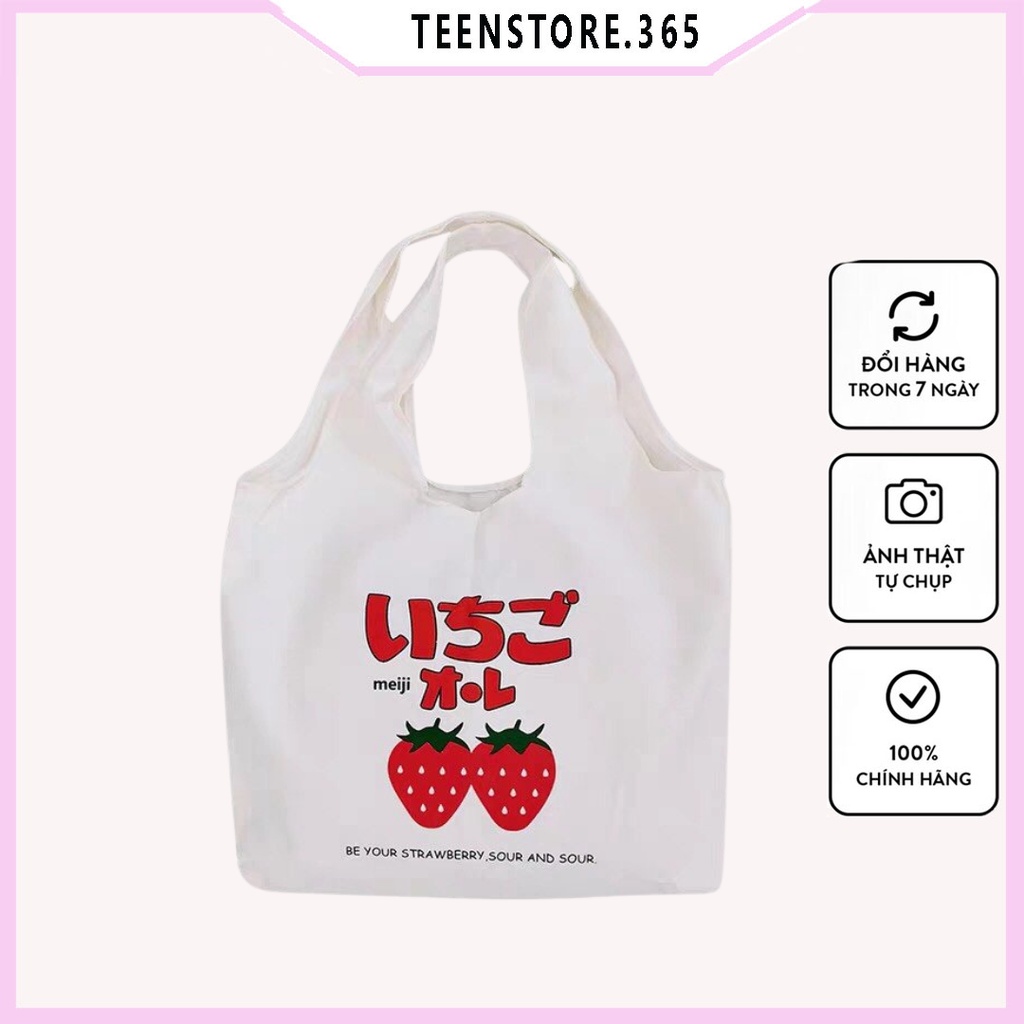 Túi tote in dâu tây TT13 chất liệu vải kaki hàn kích thước 30*36 cm -Teenstore.365