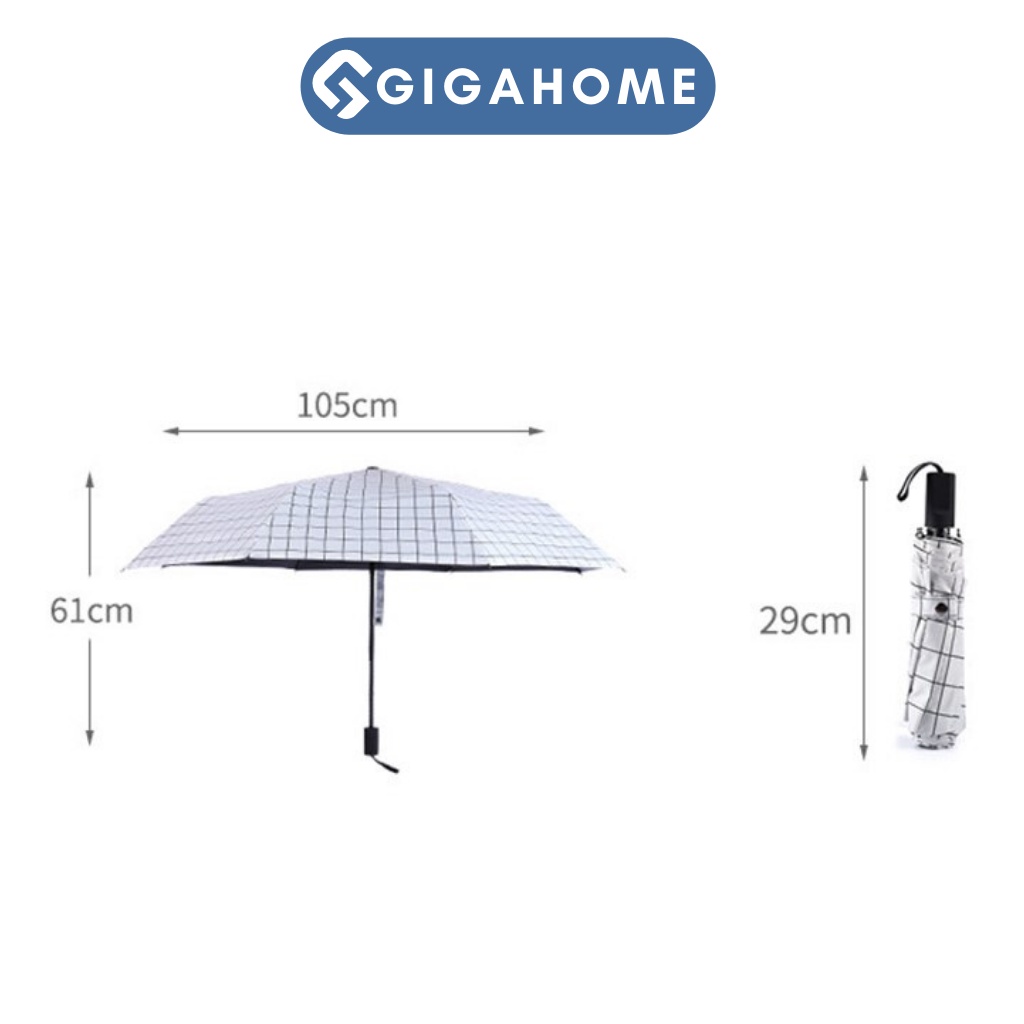 Dù Đi Mưa Gấp Gọn Mini GIGAHOME Chống Tia UV, Chống Thấm Nước Họa Tiết Caro 9437