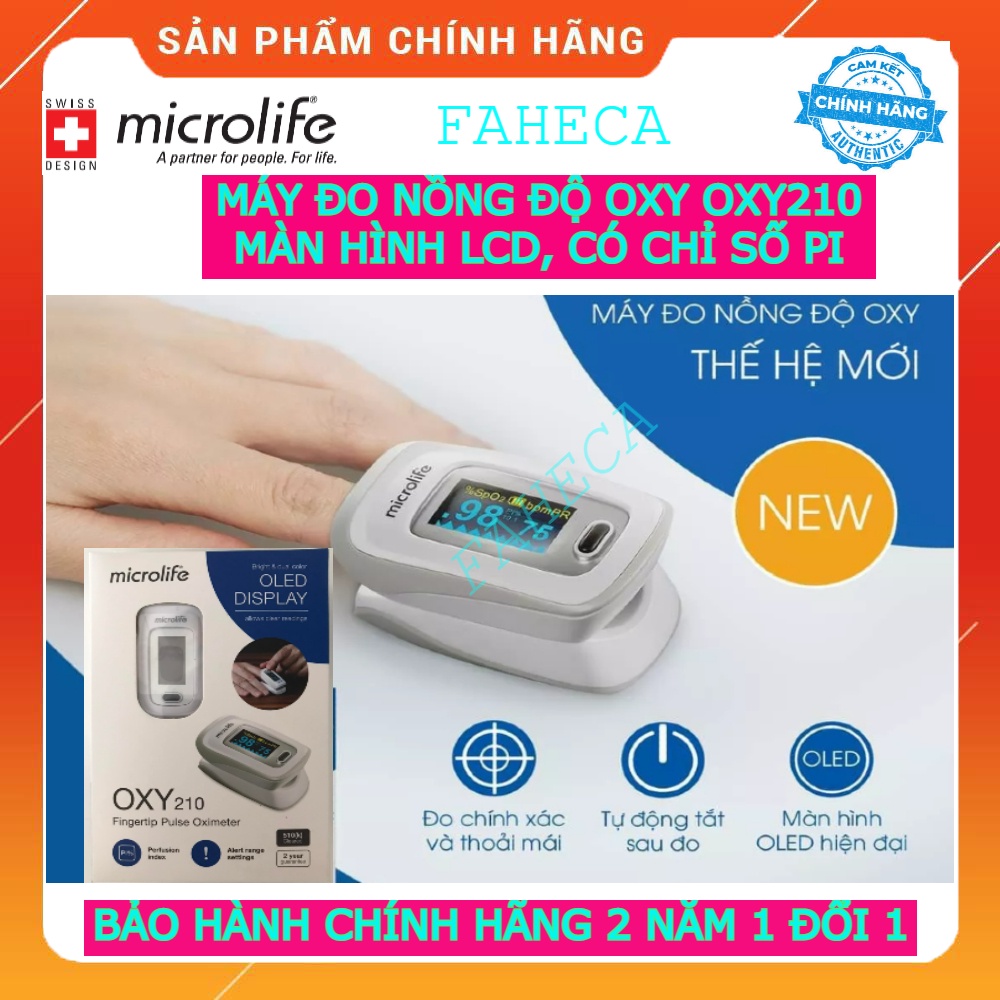 Đo nồng độ oxy trong máu Microlife OXY210 màn hình LCD có PI - Thụy Sỹ - Bảo hành chính hãng 2 năm 1 đổ