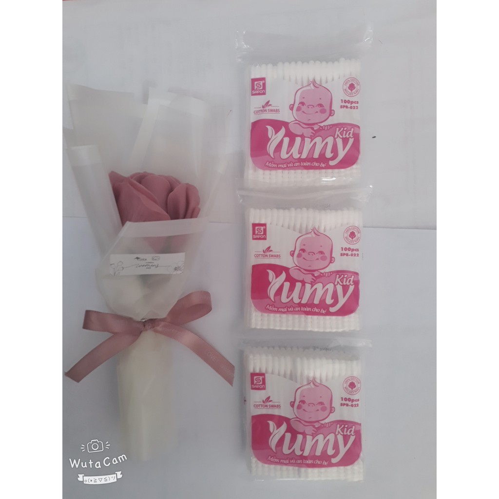 Tăm bông YUMY (gói 100 que ) an toàn thân thiện, giúp vệ sinh tai, mũi, vết thương; hỗ trợ trang điểm; chăm sóc da em bé