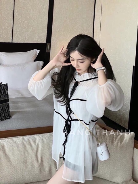 Áo trắng tay bồng tiểu thư dáng dấu quần hot hit ❌hàng QC loại 1❌❌