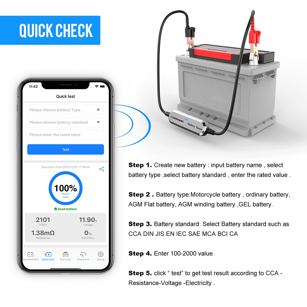 Thiết Bị Kiểm Tra Tải Ắc Quy Xe Hơi KONNWEI BK100 12V BT Cho IOS / Android 6V 12V for Toyota