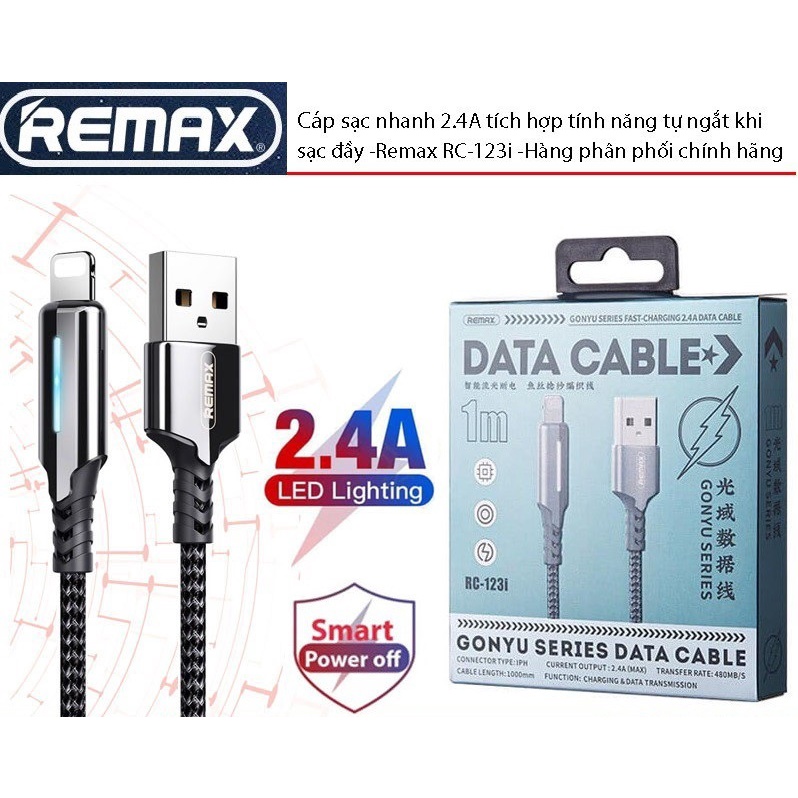 Dây Sạc Iphone Chính Hãng REMAX Rc 123I Tự Ngắt Điện Khi Sạc Đầy Hỗ Trợ Đèn Led Sạc Nhanh 2.4 - hàng chính hãng