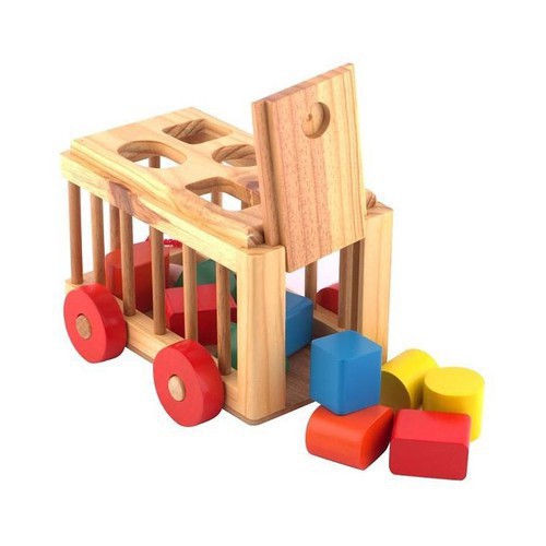 Đồ chơi Xe cũi gỗ thả hình khối - nhận biết hình và màu sắc cho bé