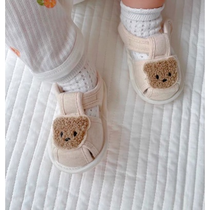 Dép tập đi cho bé 0-18 tháng tuổi chống trơn trượt đính gấu thỏ cho bé trai bé gái cotton hữu cơ tự nhiên hàng siêu xinh