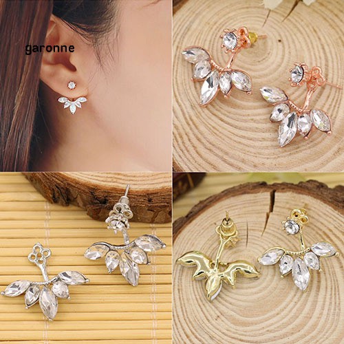 Khuyên tai hình chiếc lá đính đá phong cách thanh lịch dành cho nữ