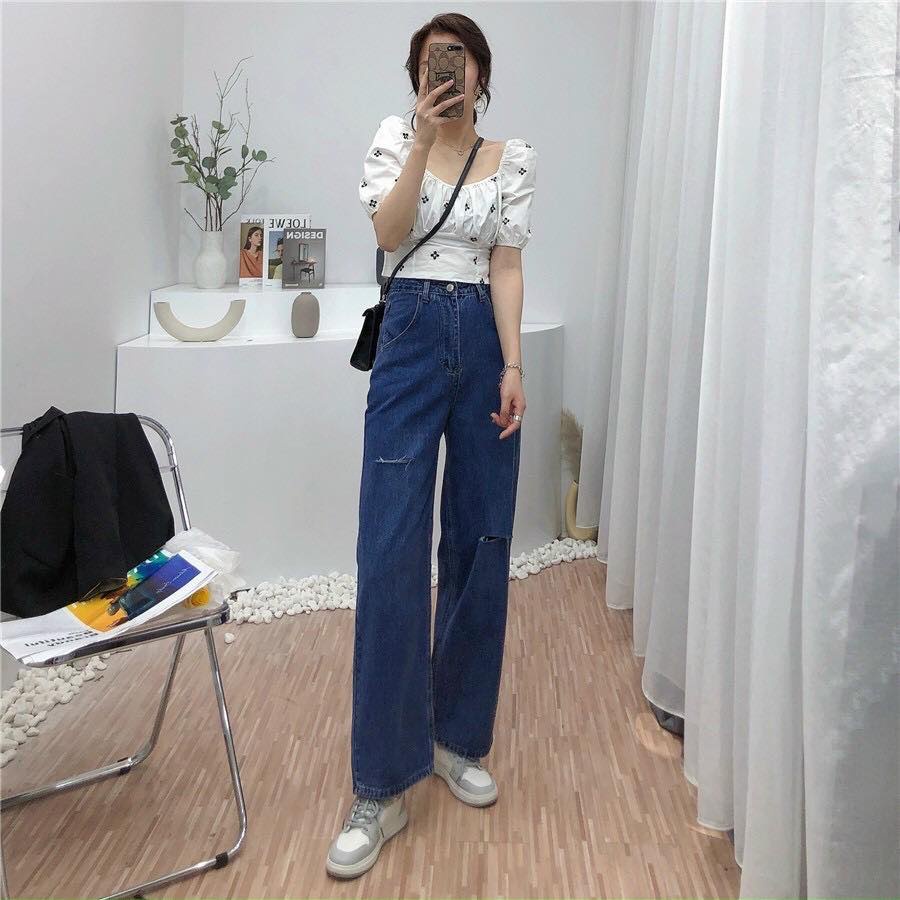 Quần bò xuông rách 2 bên - Kèm ảnh thật chụp tại shop