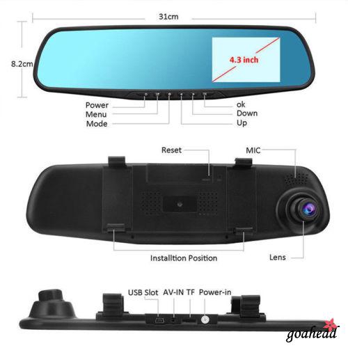 Camera hành trình o0h-fashion 1080P 2 ống kính + Camera gương chiếu hậu cho xe hơi