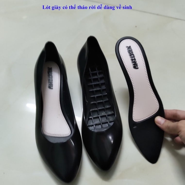 Giày cao gót 5p nữ đi được mưa, phong cách công sở kiểu dáng cơ bản V286