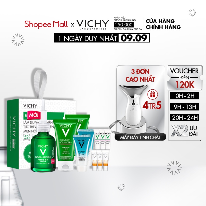 Bộ sản phẩm tinh chất giúp dịu da tức thì, giảm mụn, phục hồi và bảo vệ da Vichy Normaderm Probio-BHA