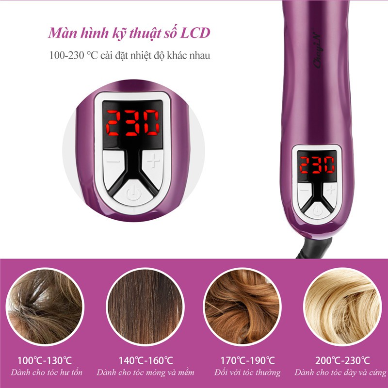 Máy Uốn Tóc CkeyiN Có Thể Điều Chỉnh Nhiệt Độ Hai Vôn Kế Màn Hình LCD 28mm HS461