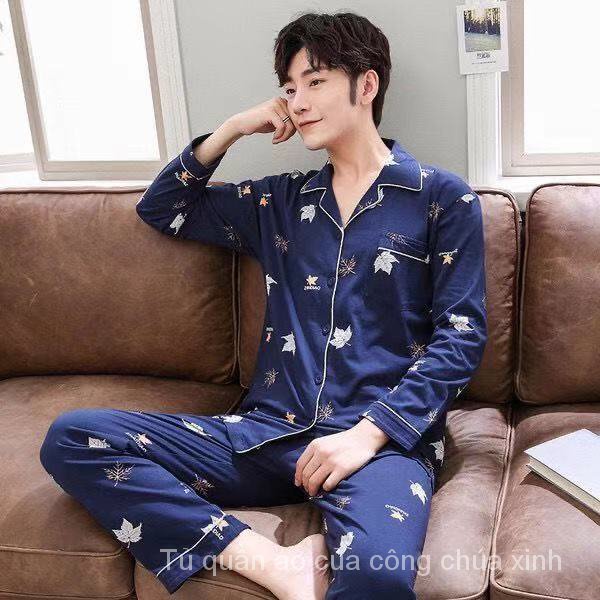 Bộ đồ ngủ pijama cotton tay dài thời trang xuân thu cho nam trung niên 6CHI