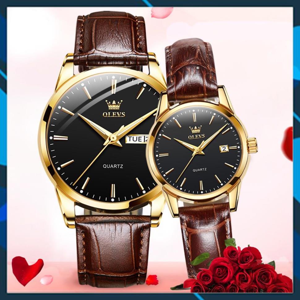 [HÀNG CHUẨN AUTH]Đồng hồ đôi Olevs Nhật Bản,chống thấm nước,dây da cao cấp,dạ quang, thạch anh,cơ cấu chỉ kim