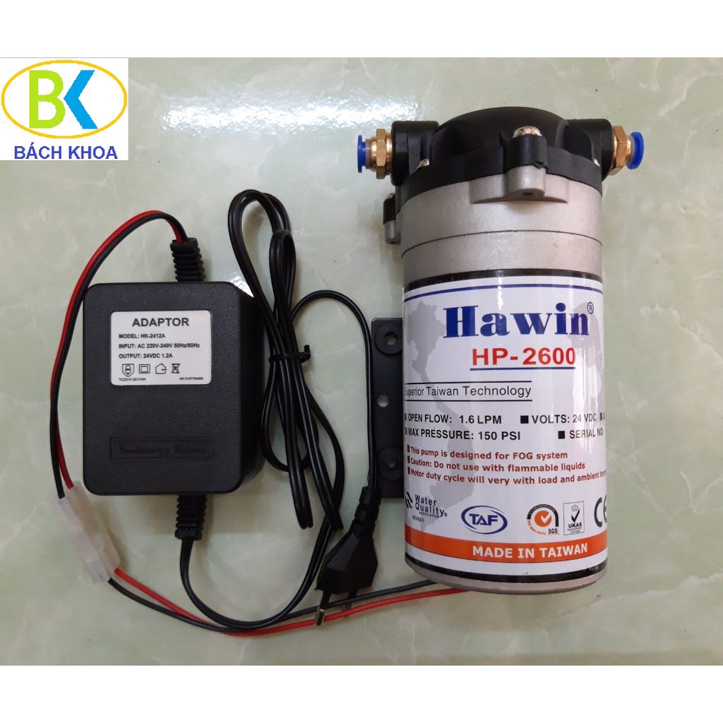 Máy phun sương HP-2600 kèm nguồn 24V hiệu HAWIN (phun từ 15 đến 25 béc)