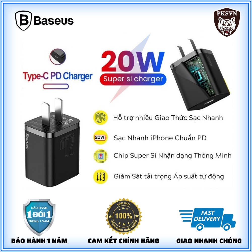 Củ sạc nhanh 20w chính hãng Baseus Super Si chuẩn sạc nhanh PD 20w và QC 3.0 sạc đầy 50% pin chỉ 30 phút - BH 12T