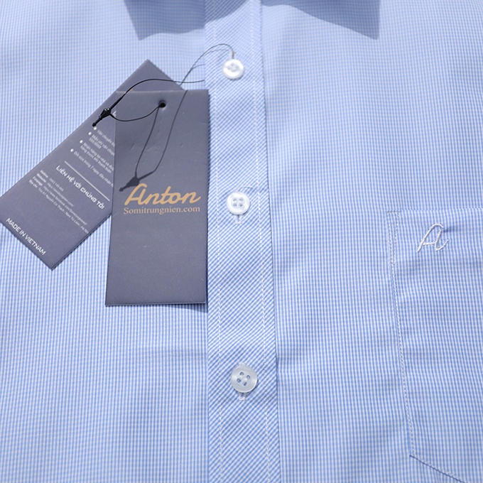 Áo Sơ Mi Nam Công Sở Trung Niên Thương Hiệu Anton Dài Tay Vải Cotton Xanh Dương Kẻ Sọc Caro Nhỏ - 326 | BigBuy360 - bigbuy360.vn