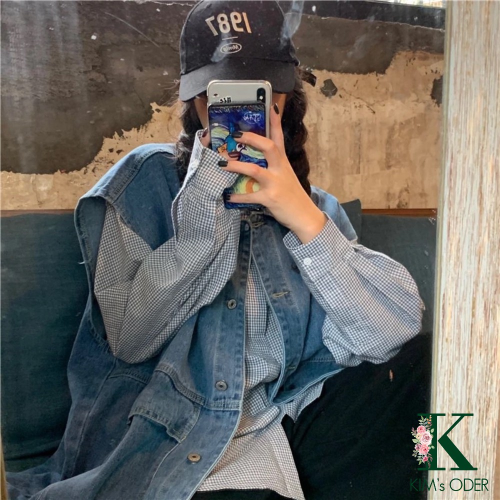 Áo khoác bò gile nam nữ dáng rộng unisex phong cách Ulzzang Hàn Quốc dáng rộng hai màu xanh đen chất jean đẹp