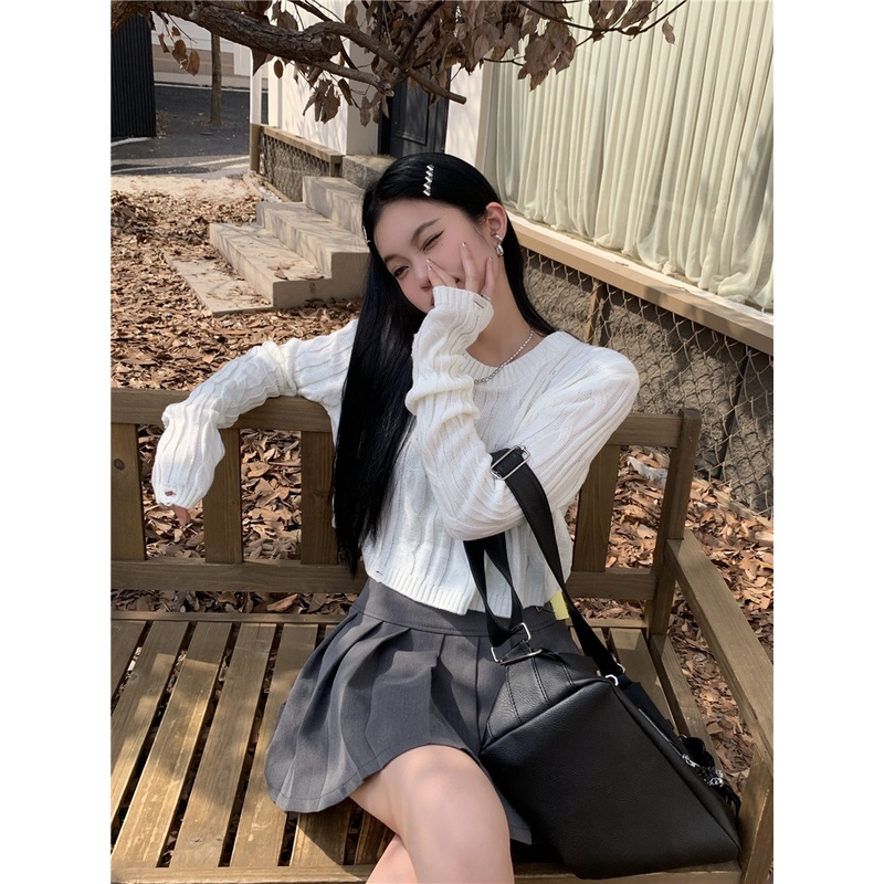 Áo sweater Dệt Kim Tay Dài Cổ Tròn Màu Trơn Thời Trang Hàn Quốc Dành Cho Nữ