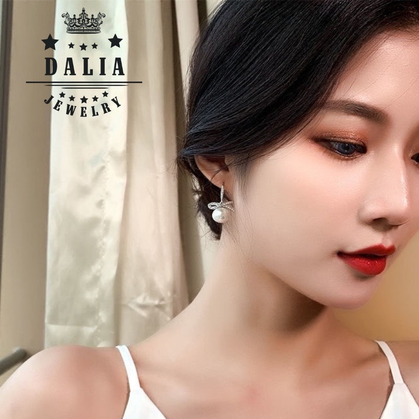 Bông tai bạc nữ thật hạt trai nhân tạo có nơ DaLiA Jewelry khuyên tai bạc cao cấp 925 sang trọng quý phái