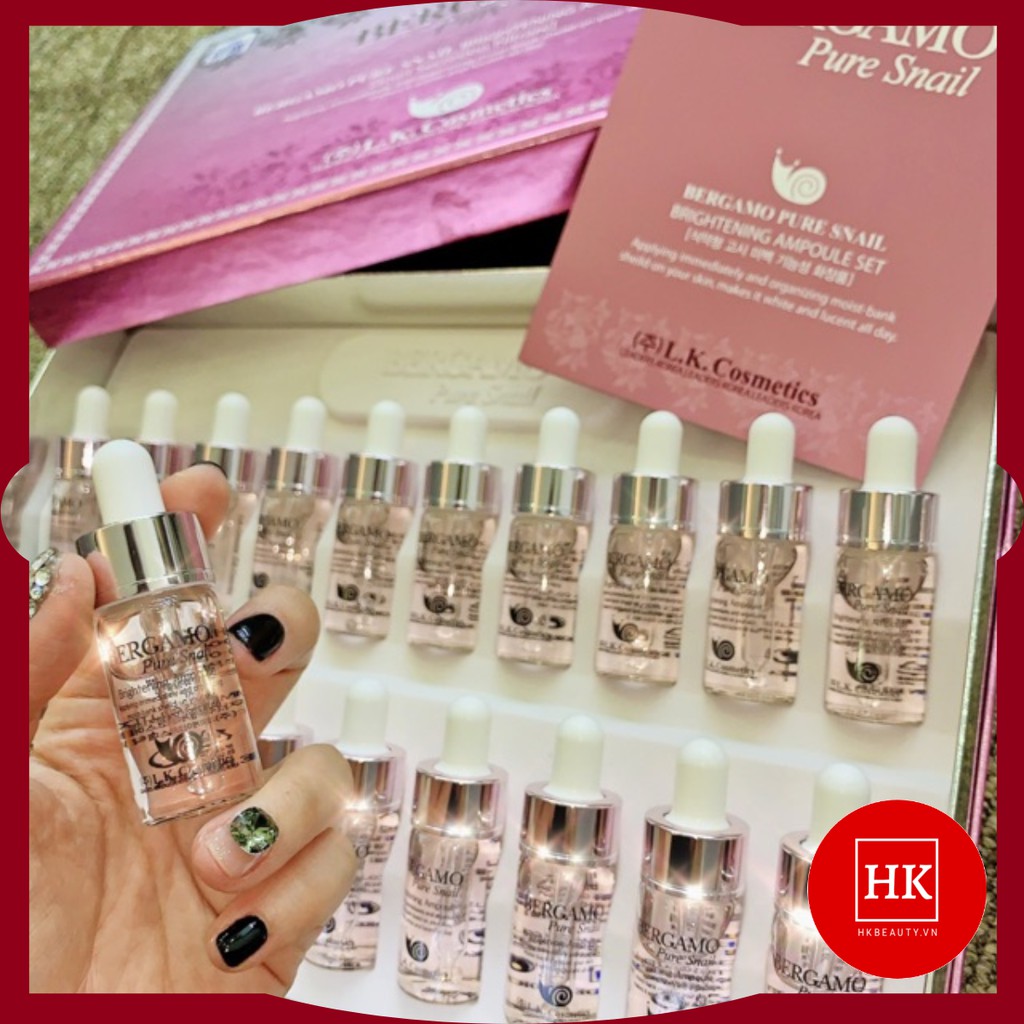Serum dưỡng trắng bergamo pure snail brightening ampoule tinh chất dịch ốc sên 13ml x 20chai