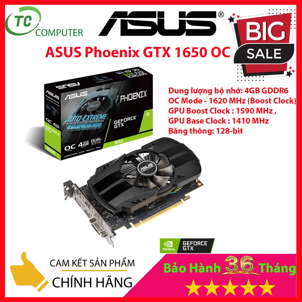 Card Màn Hình Vga Asus PH-GTX1650-O4G DDR6, hàng chính hãng, bảo hành 36 tháng