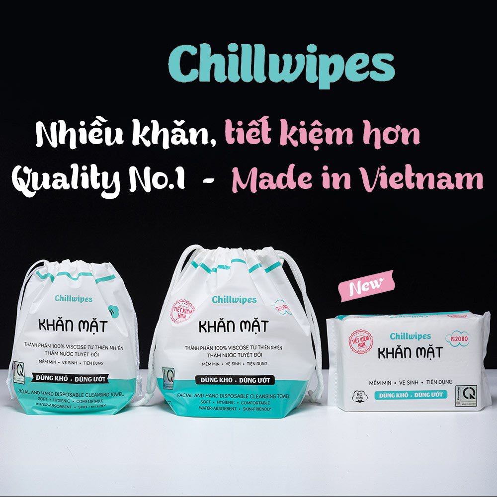 Khăn mặt khô - Khăn lau mặt 1 lần Chillwipes Facial and Hand Disposable Cleansing Towel 80 Khăn / Cuộn