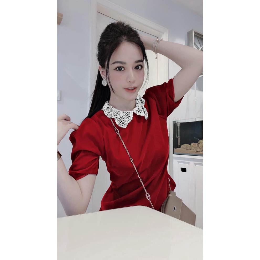 Set chân váy đỏ áo ren tiểu thư DN210 0322