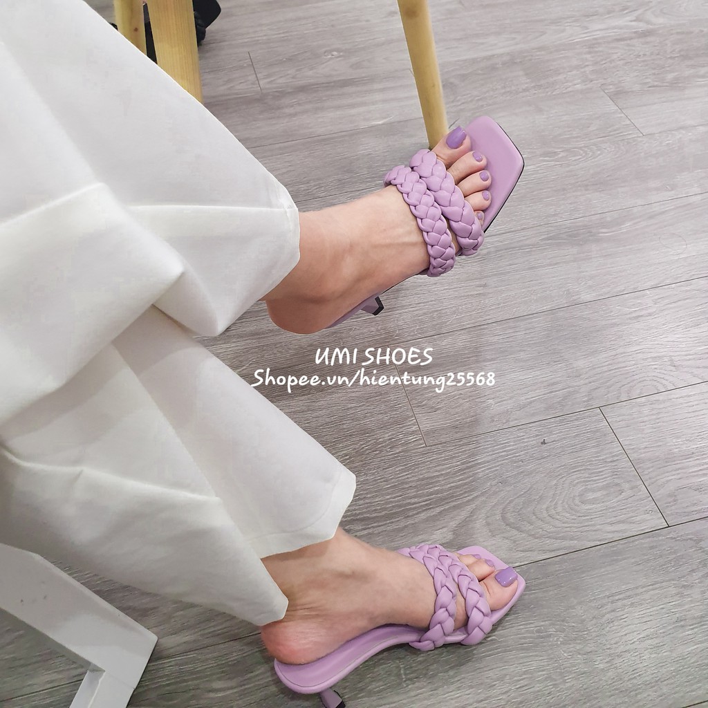 [3 MÀU] Guốc cao gót 5cm quai xoắn bện đan phồng bính gót nhọn mũi vuông đơn giản hot trend 2020 đẹp chảnh đi chơi | BigBuy360 - bigbuy360.vn