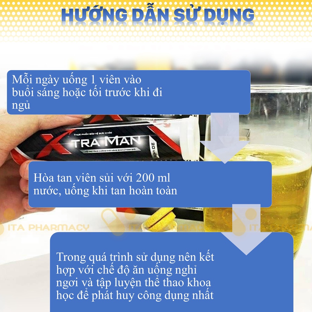 Viên Sủi Tăng Cường Sinh Lý XTRA MAN cải thiện xuất tinh sớm yếu sinh lý hộp 20 viên