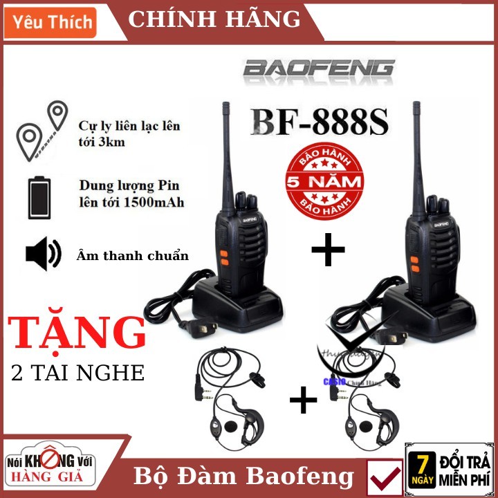 (Tặng 2 tai nghe), Bộ 2 bộ đàm Baofeng Bf-888S , kết nối cực xa , dung lượng pin lớn , âm thanh chuẩn